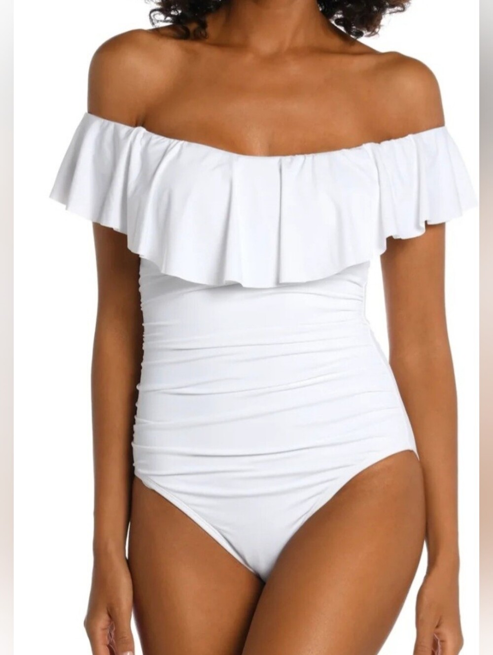 NWT La Blanca Island Goddess Off The Shoulder Ruffle One Piece Swimsuit White 8